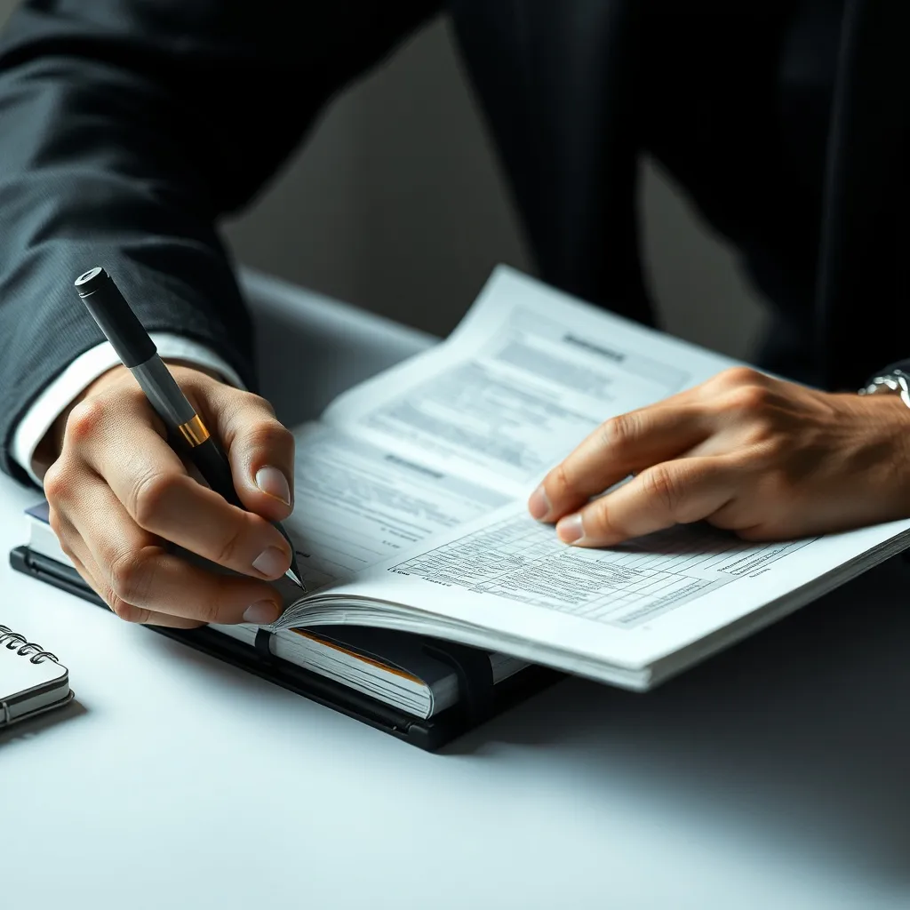 A focused person writing a plan in a notebook, only hands an